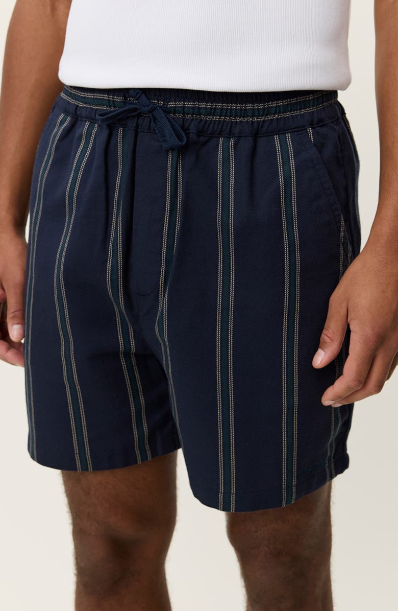 Les Deux Lawson Stripe Cotton Drawstring Shorts, Alternate, color, Dark Navy