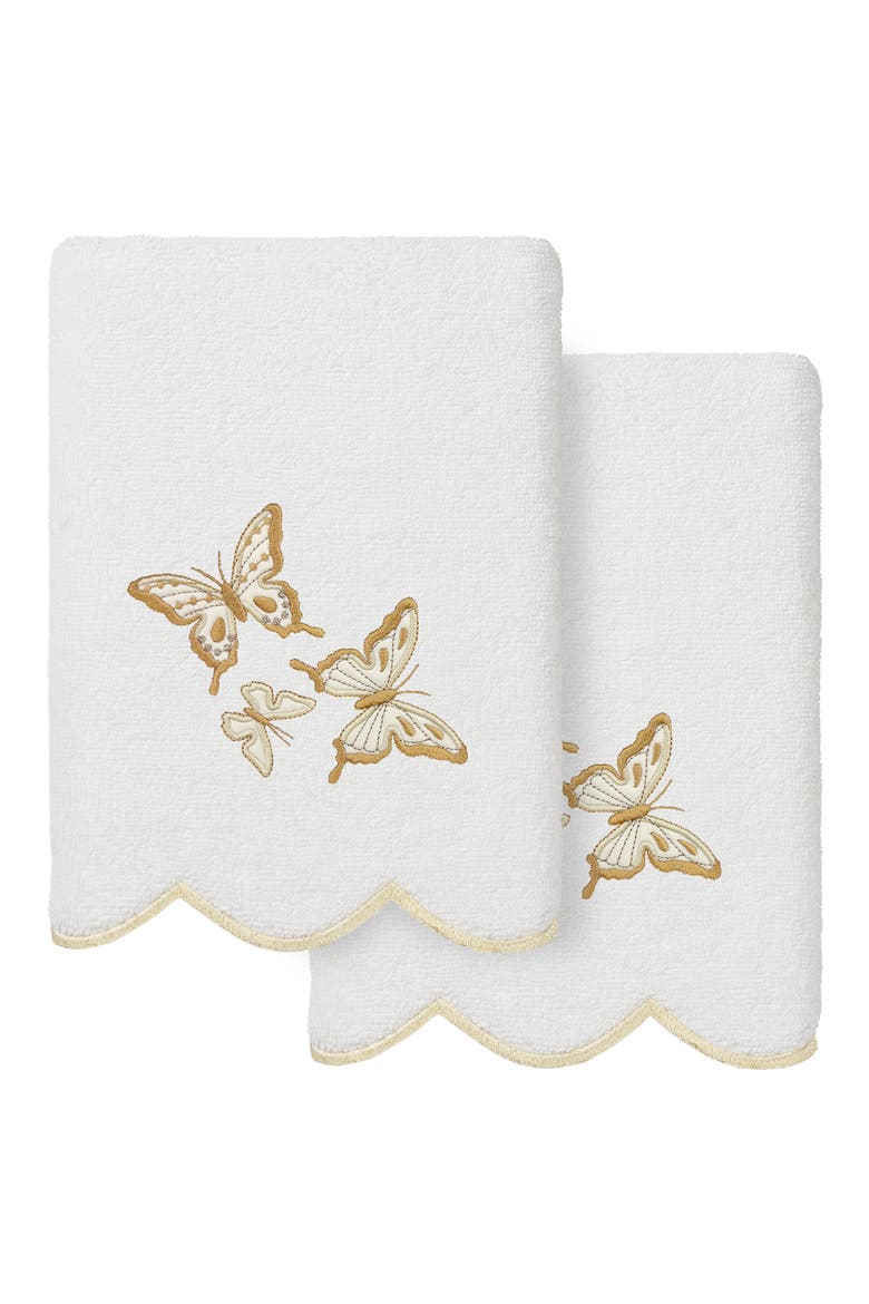 2-Piece Brittney Embroidered Turkish Cotton Hand Towel Set, Main, color, WHITE/ BEIGE