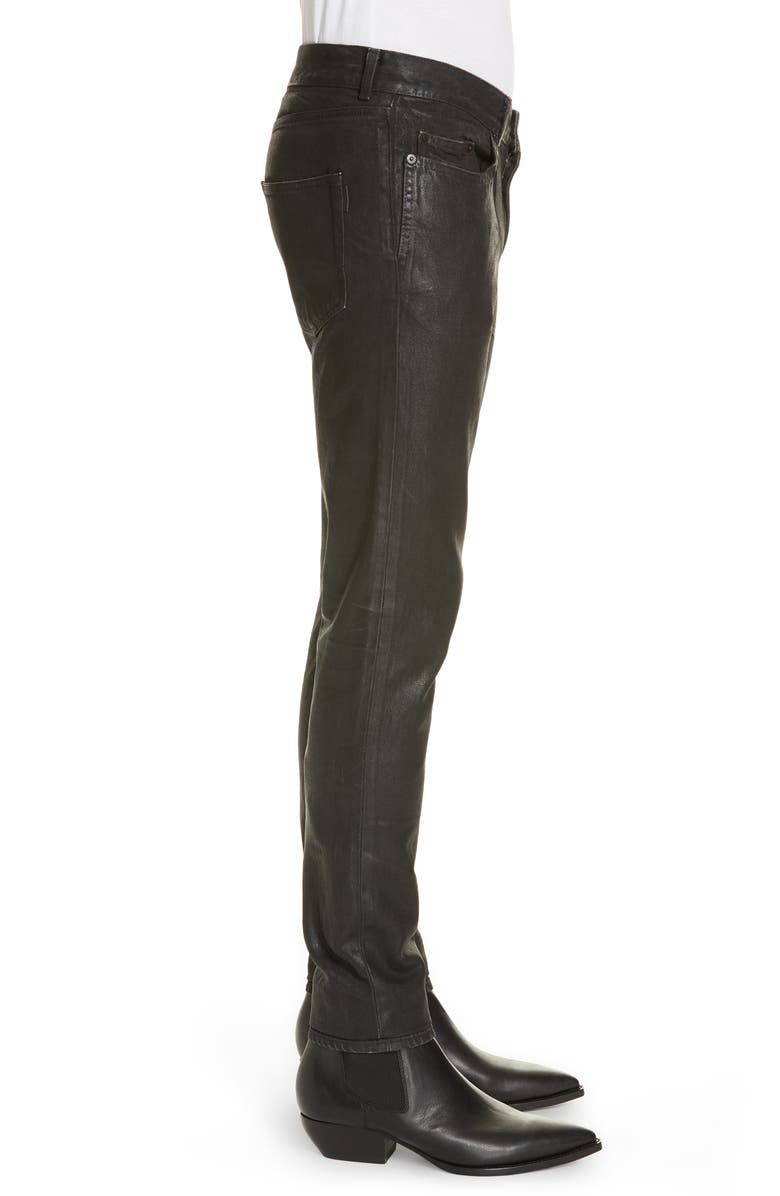 Saint Laurent Wax Coated Skinny Jeans, Alternate, color, 