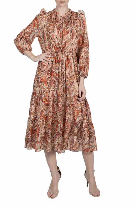 Print Metallic Midi Dress