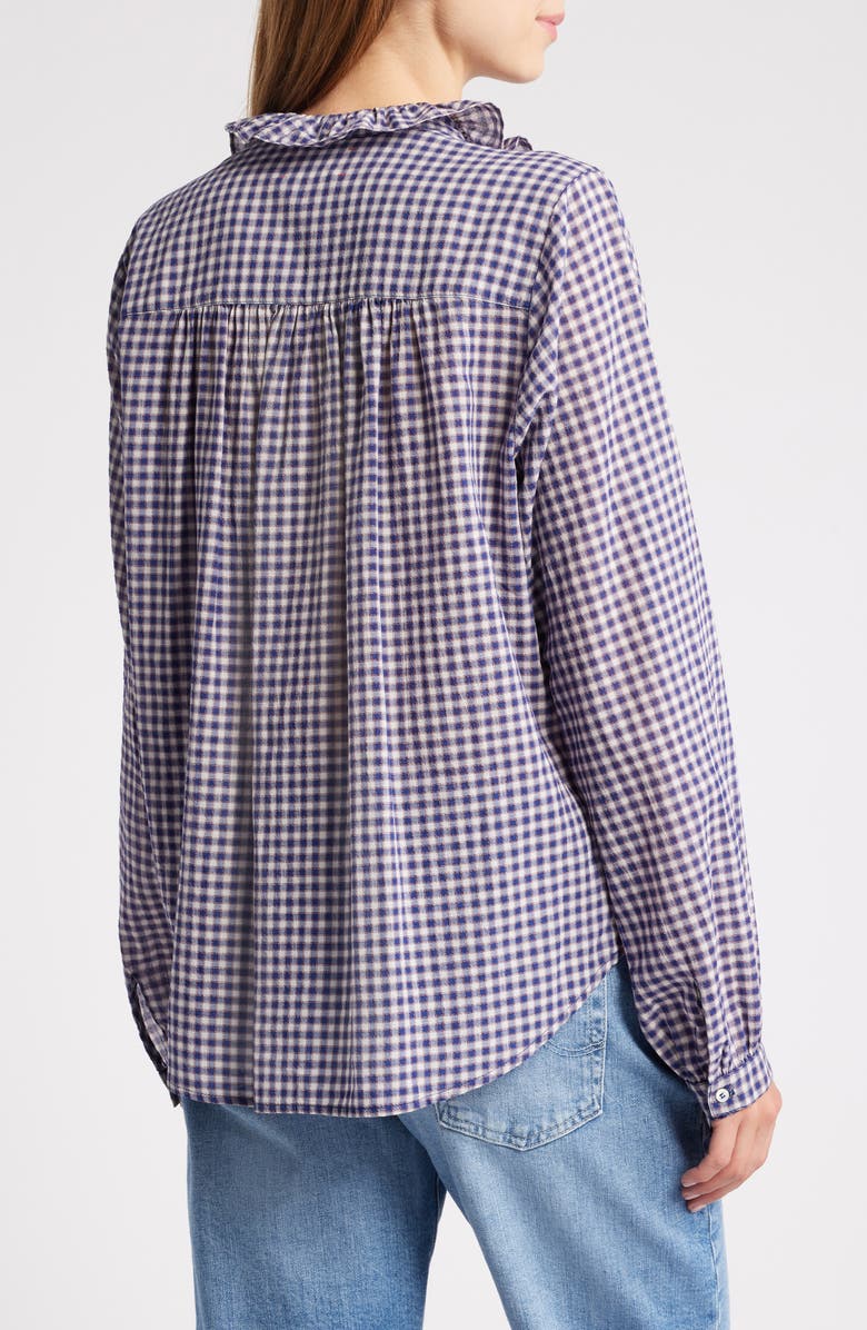 XÍRENA Caspia Gingham Ruffle Popover Top, Alternate, color, Stone Blue