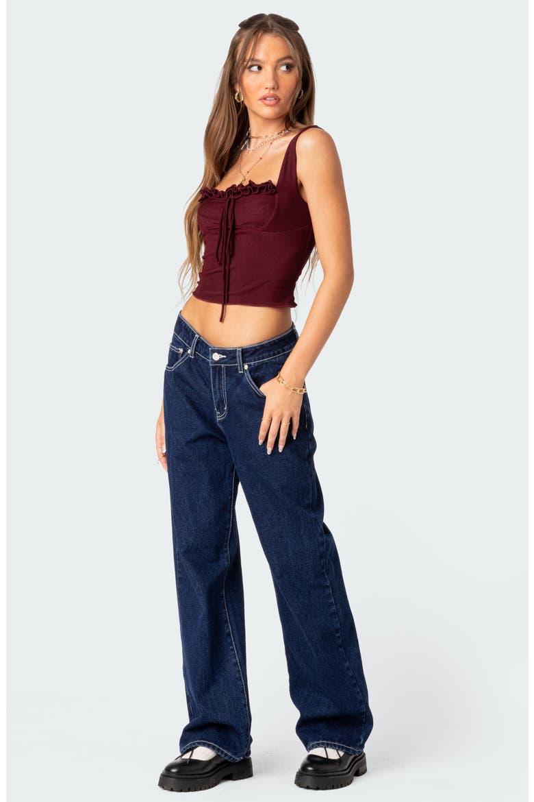 Aurelia Ruffle Trim Crop Corset Top, Alternate, color, BURGUNDY