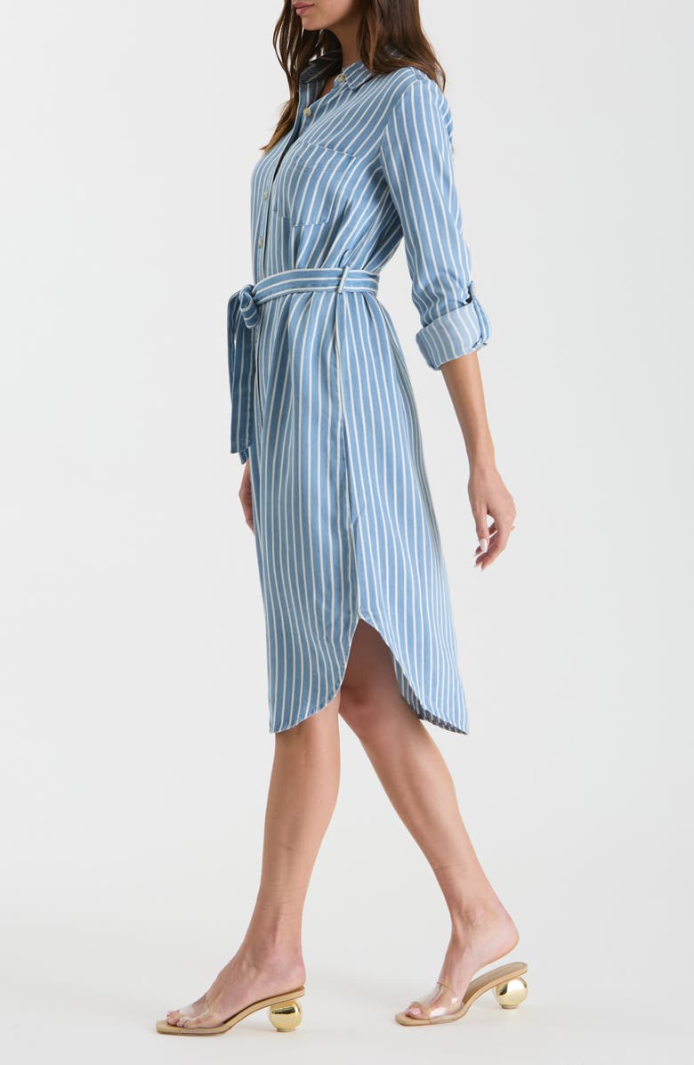 AUGUST SKY Stripe Long Sleeve Chambray Shirtdress, Alternate, color, Chambray Multi