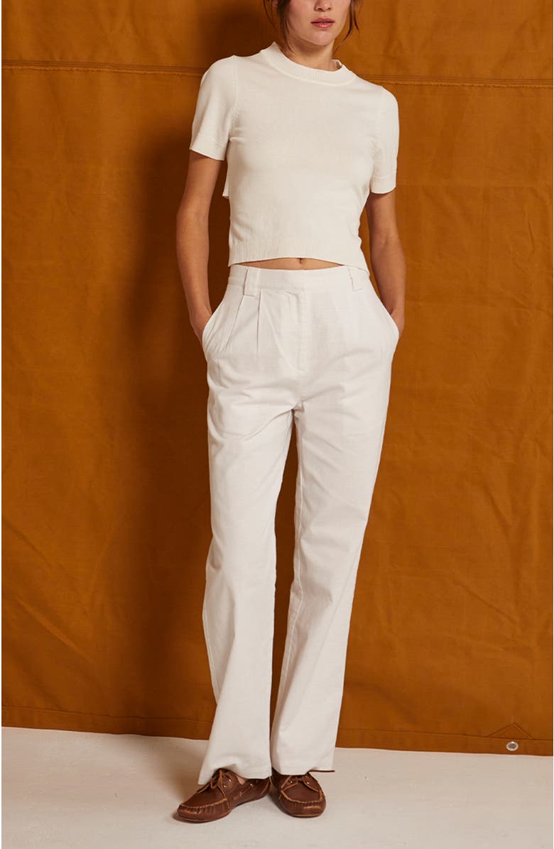 CRESCENT Straight Leg Linen Trousers, Alternate, color, White