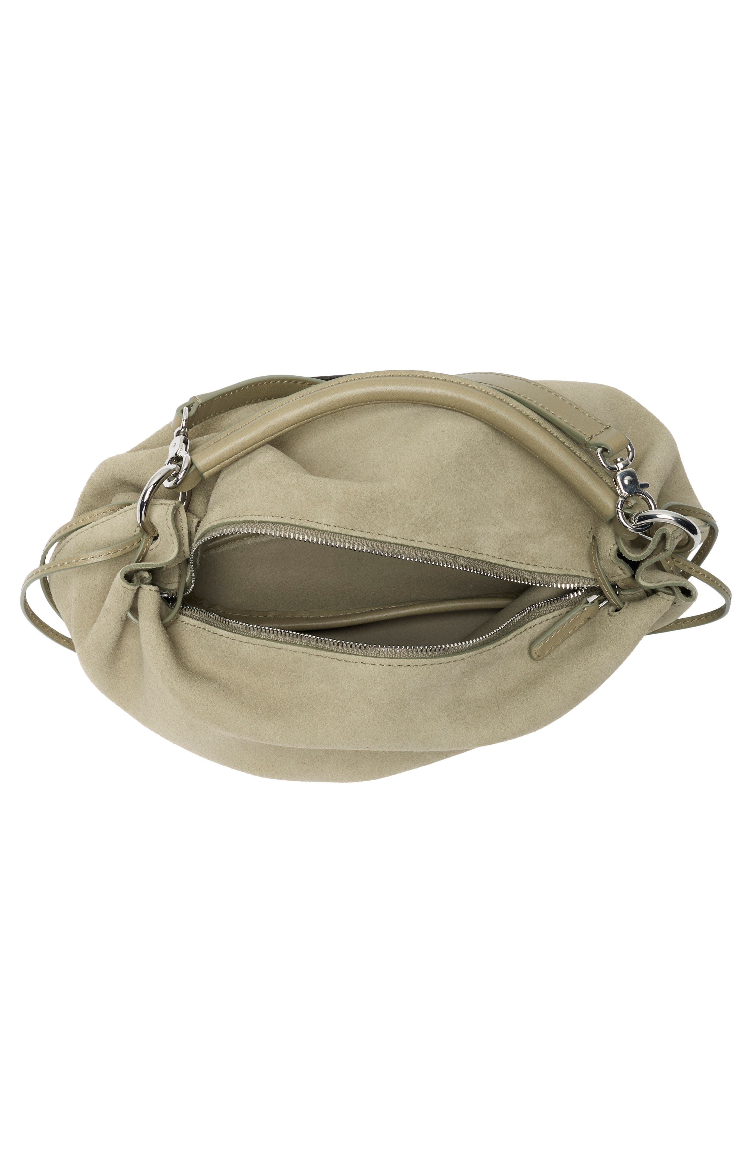 The Camren Gathered Suede Shoulder Bag, Alternate, color, PALE FATIGUE