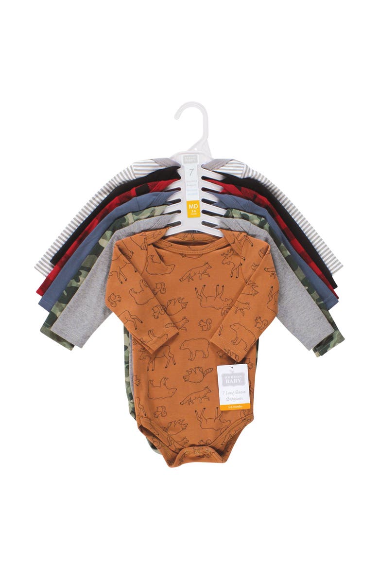 Long-Sleeve Cotton Bodysuit Collection 7-Piece Set, Alternate, color, Into The Woods Prints 7-Pack