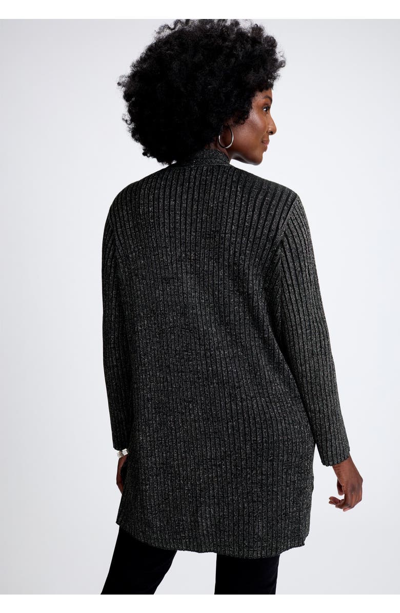 Jessica London Ribbed Midi Cardigan, Alternate, color, Black Metallic