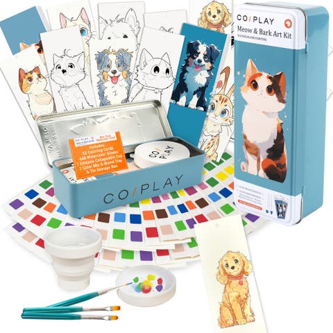 Watercolor Painting Art Kit Meow & Bark Tin Box, Kids 6+