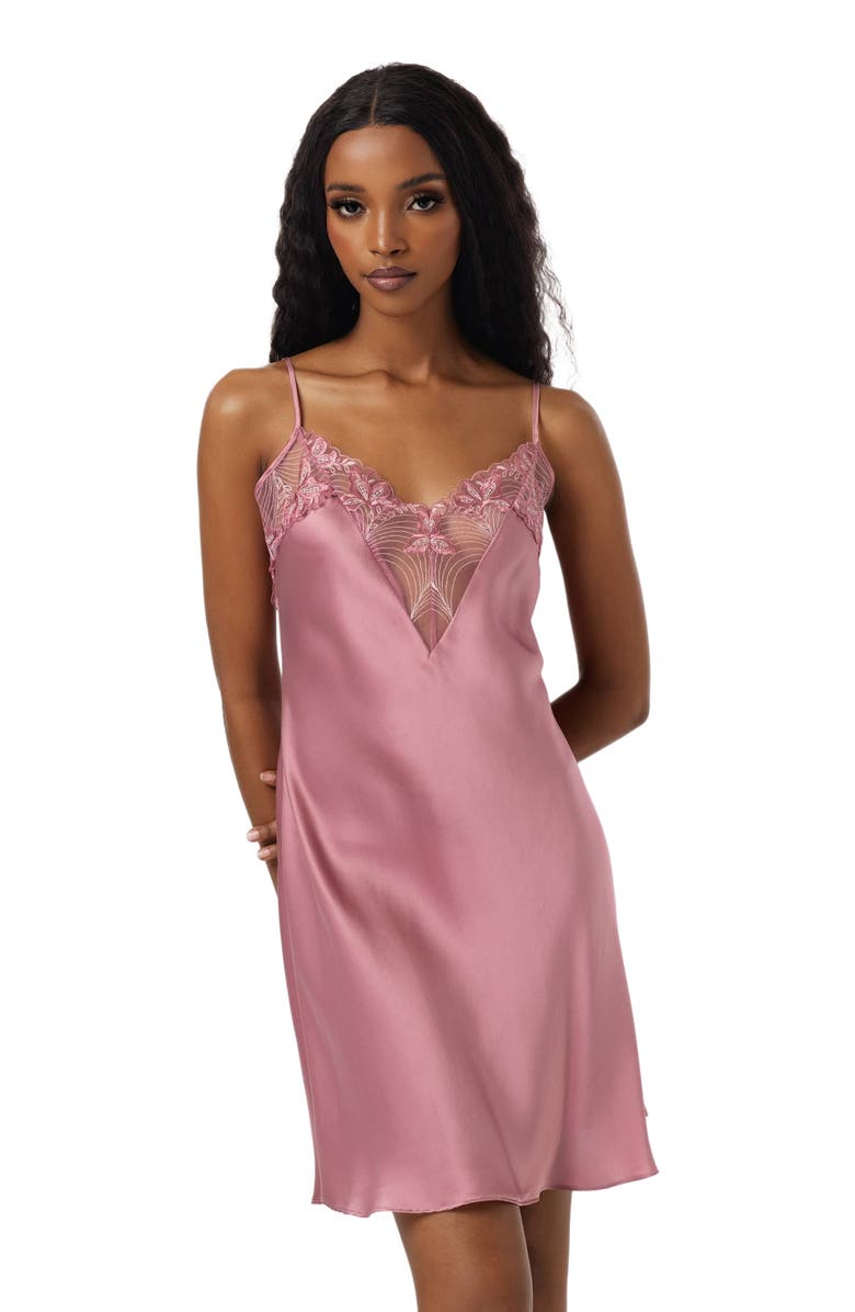 SILKSILKY Pure Silk Sexy Lace Neck Slip Dresses, Alternate, color, 