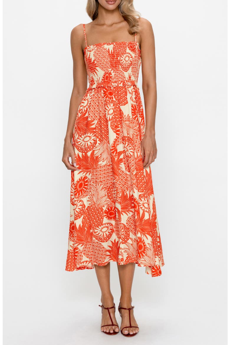 Smocked Fit & Flare Midi Dress, Main, color, RED