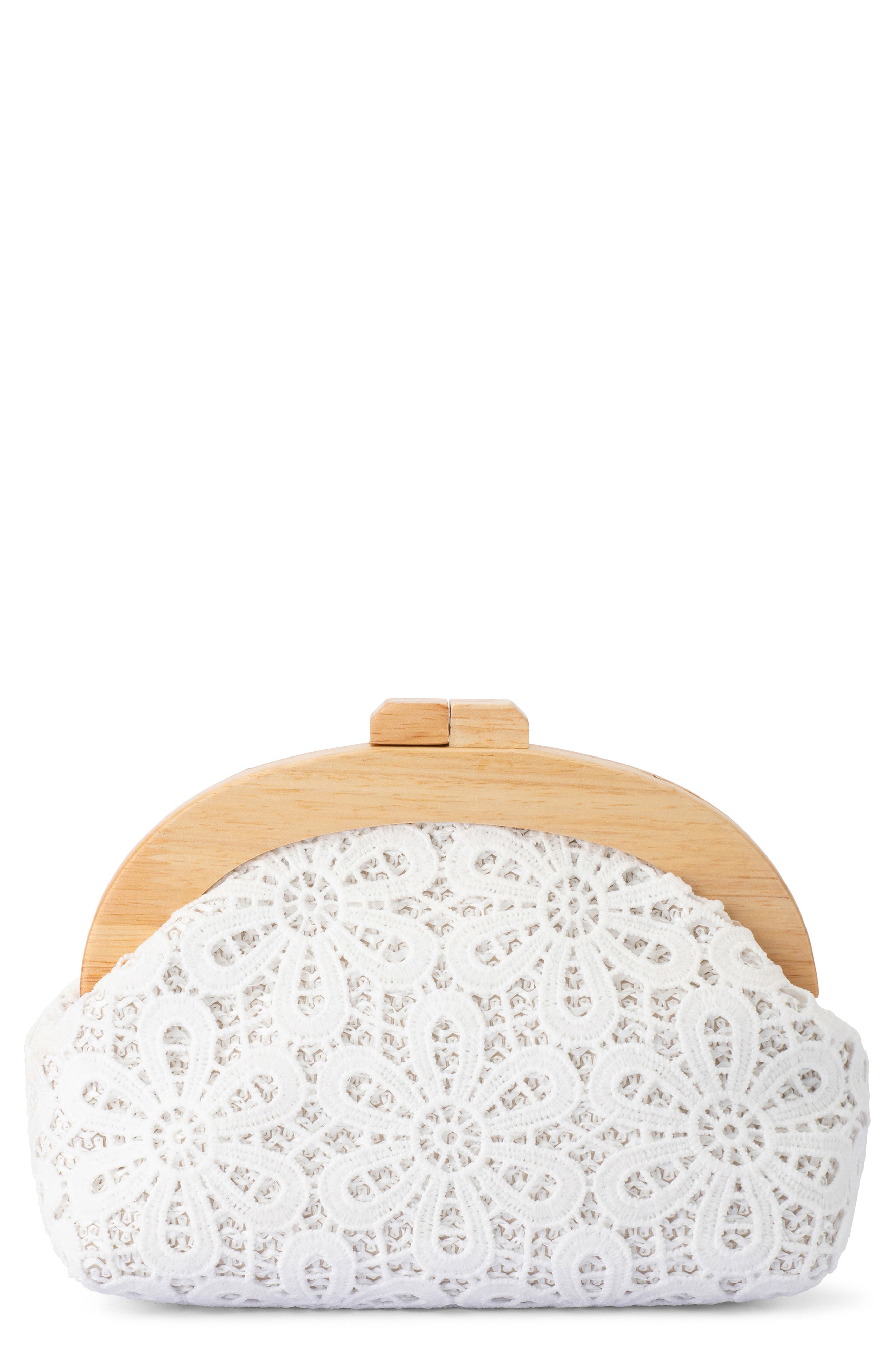 Bonnie Lace Clutch, Main, color, WHITE