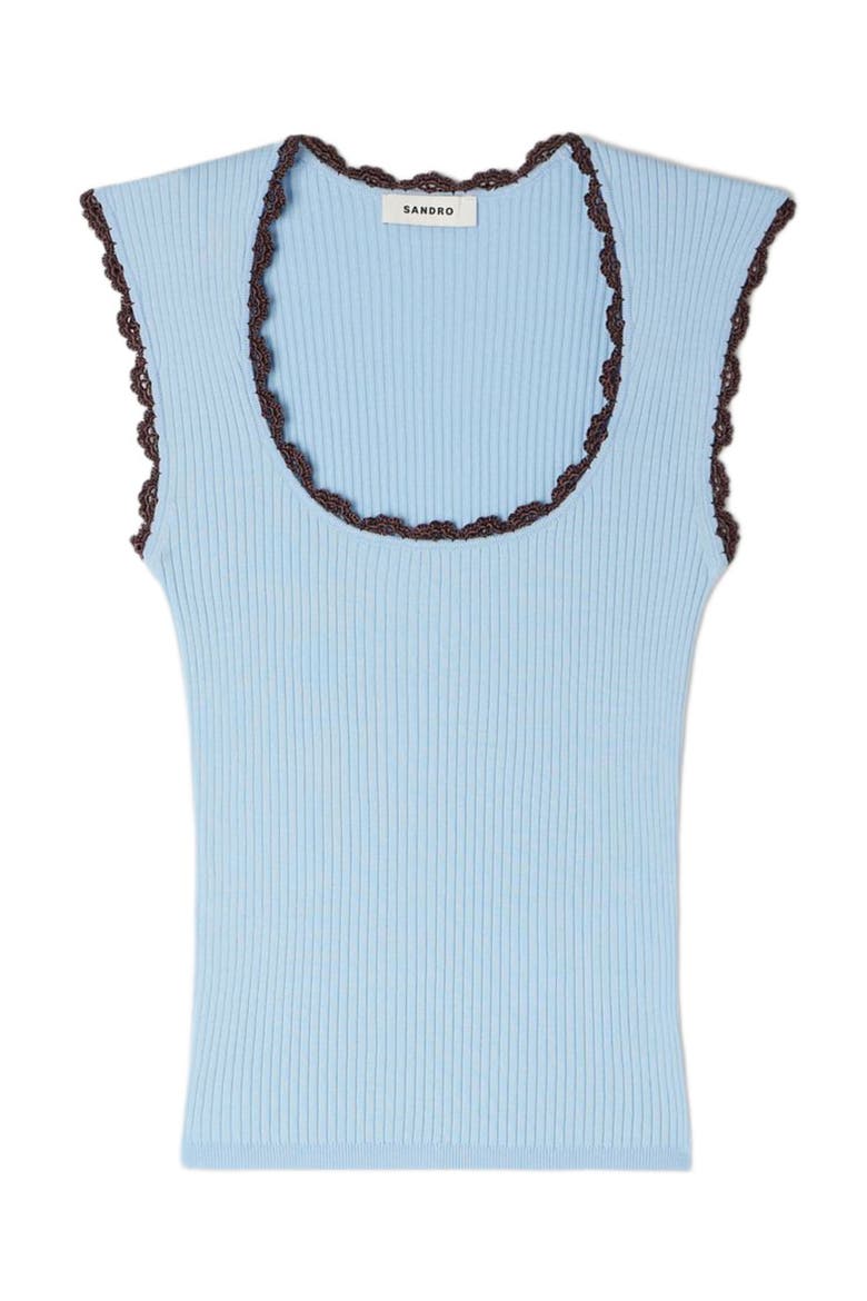 Crochet detail knit top, Alternate, color, Sky blue