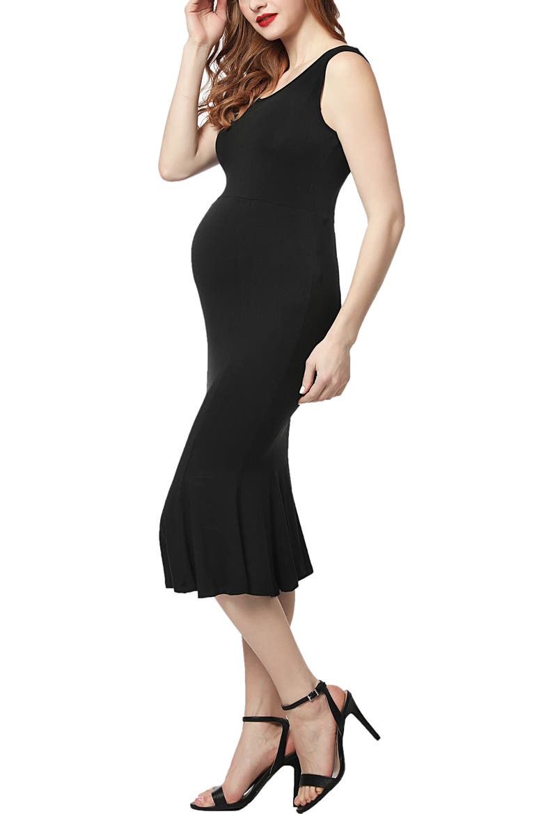 Bria Maternity Mermaid Midi Dress, Alternate, color, Black