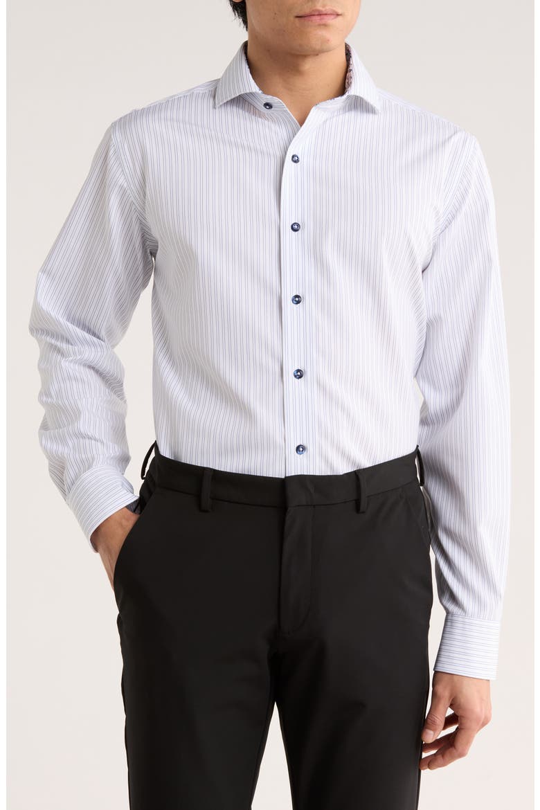 Trim Fit Textured Vertical Stripe Cotton Button-Up Shirt, Main, color, WHITE/ NAVY