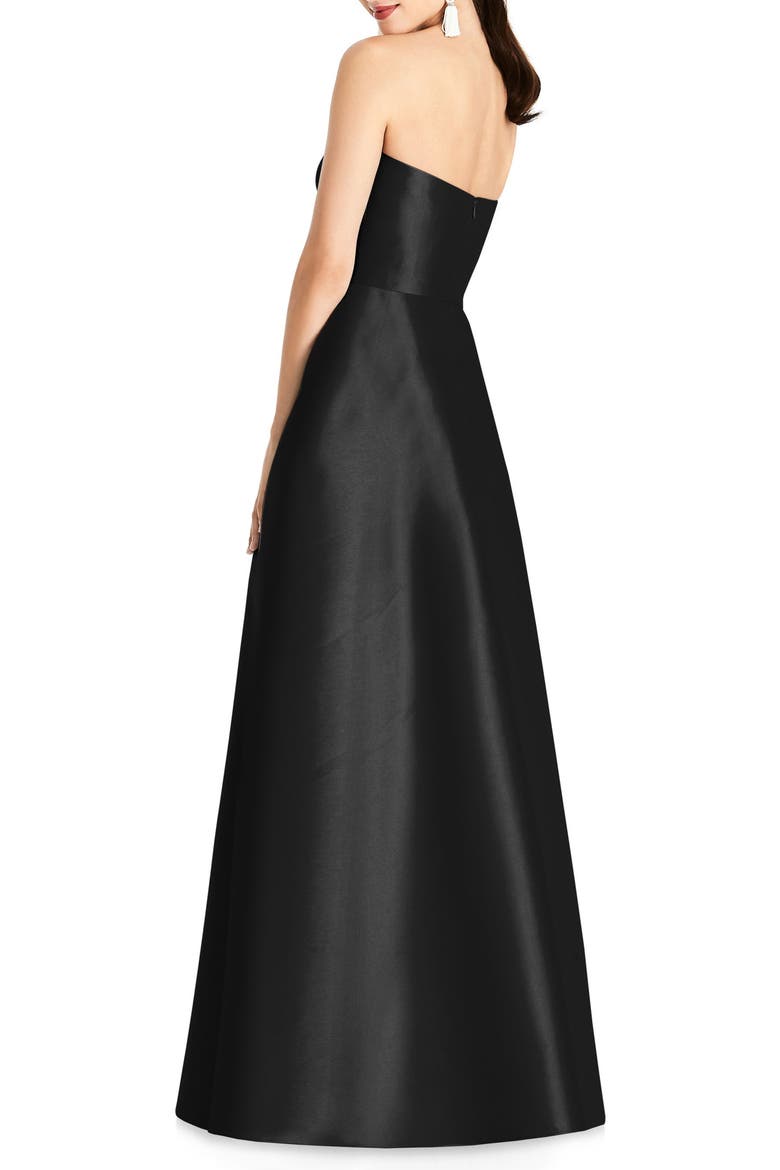 Strapless Satin A-Line Gown, Alternate, color, BLACK