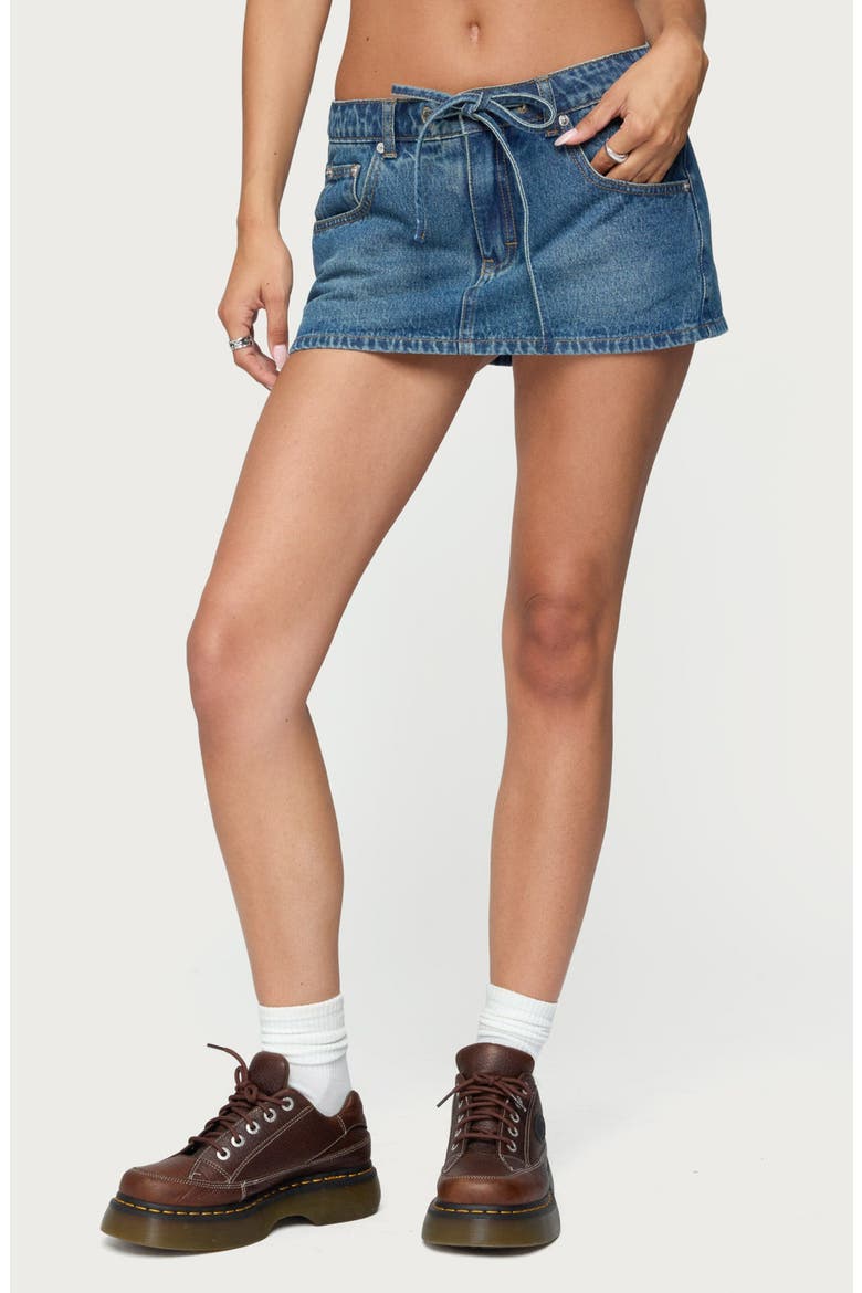 Ziggie Tie Front Denim Miniskirt, Main, color, DARK-BLUE