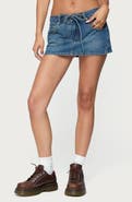 EDIKTED Ziggie Tie Front Denim Miniskirt