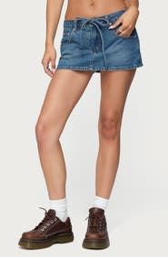 EDIKTED Ziggie Tie Front Denim Miniskirt