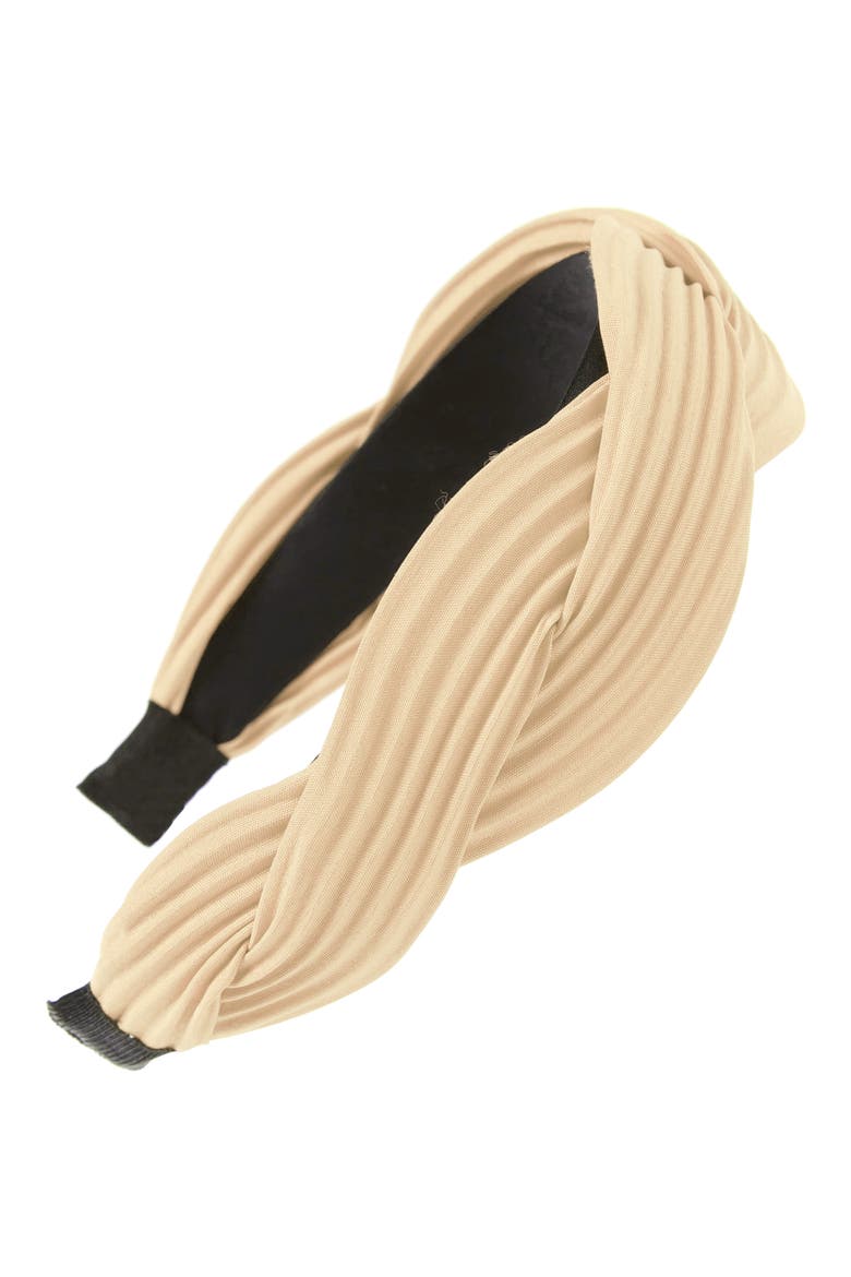 Twist Plissé Headband, Main, color, BUTTER
