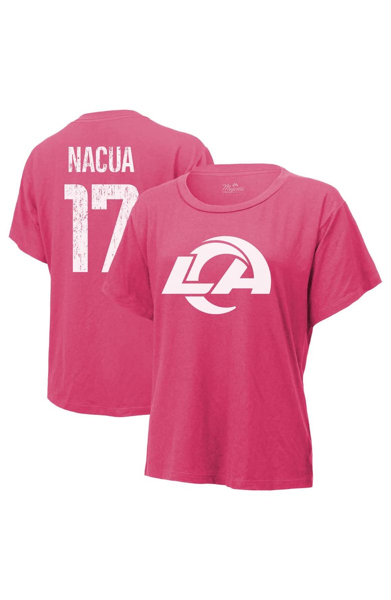 Majestic Threads Women's Majestic Threads Puka Nacua Pink Los Angeles Rams Name & Number T-Shirt, Main, color, Pink
