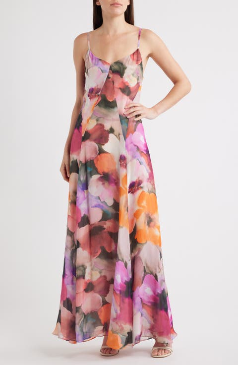 Emory Floral Print Crinkle Chiffon Maxi Dress