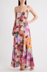 Black Halo Emory Floral Print Crinkle Chiffon Maxi Dress