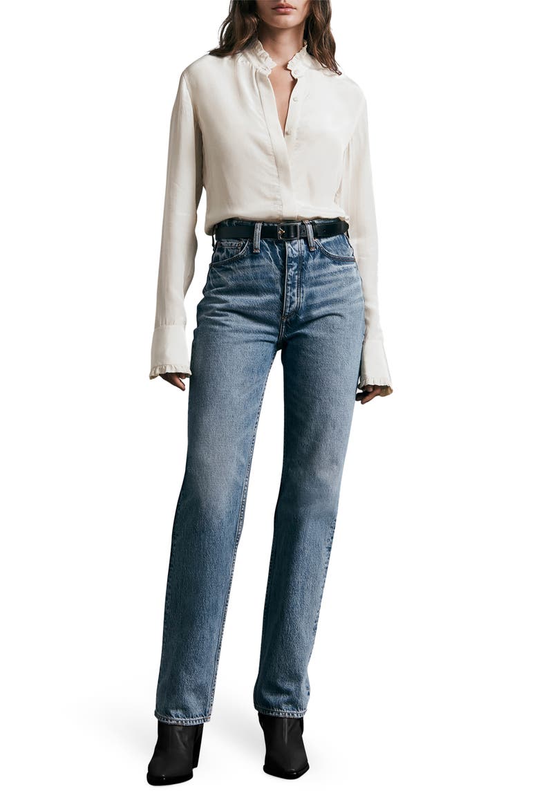 ICONS Jordan Ruffle Long Sleeve Button-Up Shirt, Alternate, color, IVORY