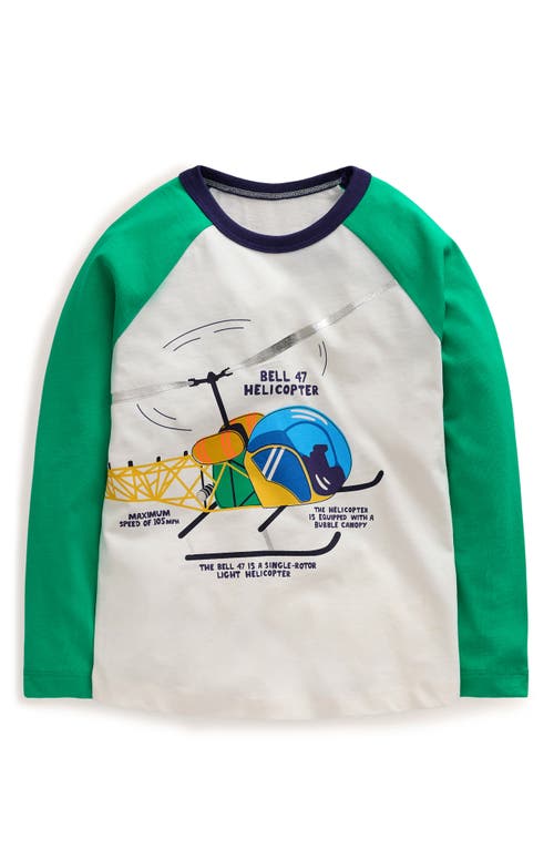 Boden Kids' Long Sleeve Graphic Print Cotton T-Shirt in Topaz Green Helicopter 