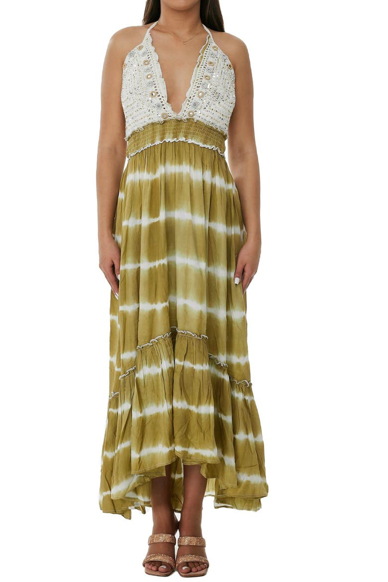 Embellished Halter Maxi Dress, Main, color, GREEN