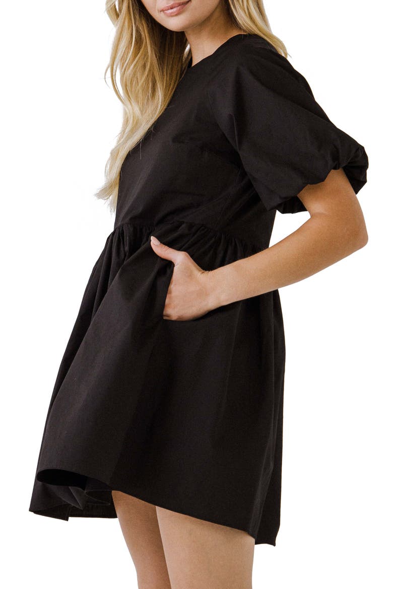 Balloon Sleeve Minidress, Alternate, color, BLACK
