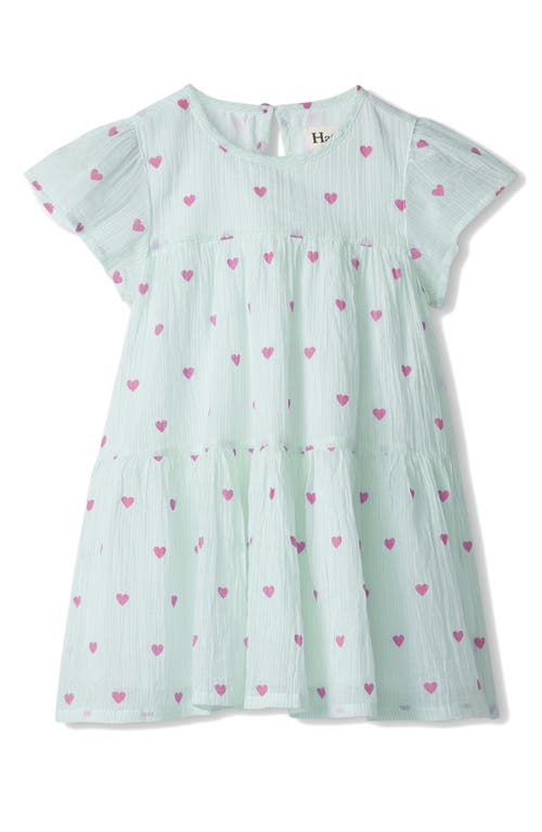 Shop Hatley Little Hearts Cotton Tiered Dress In Blue Light