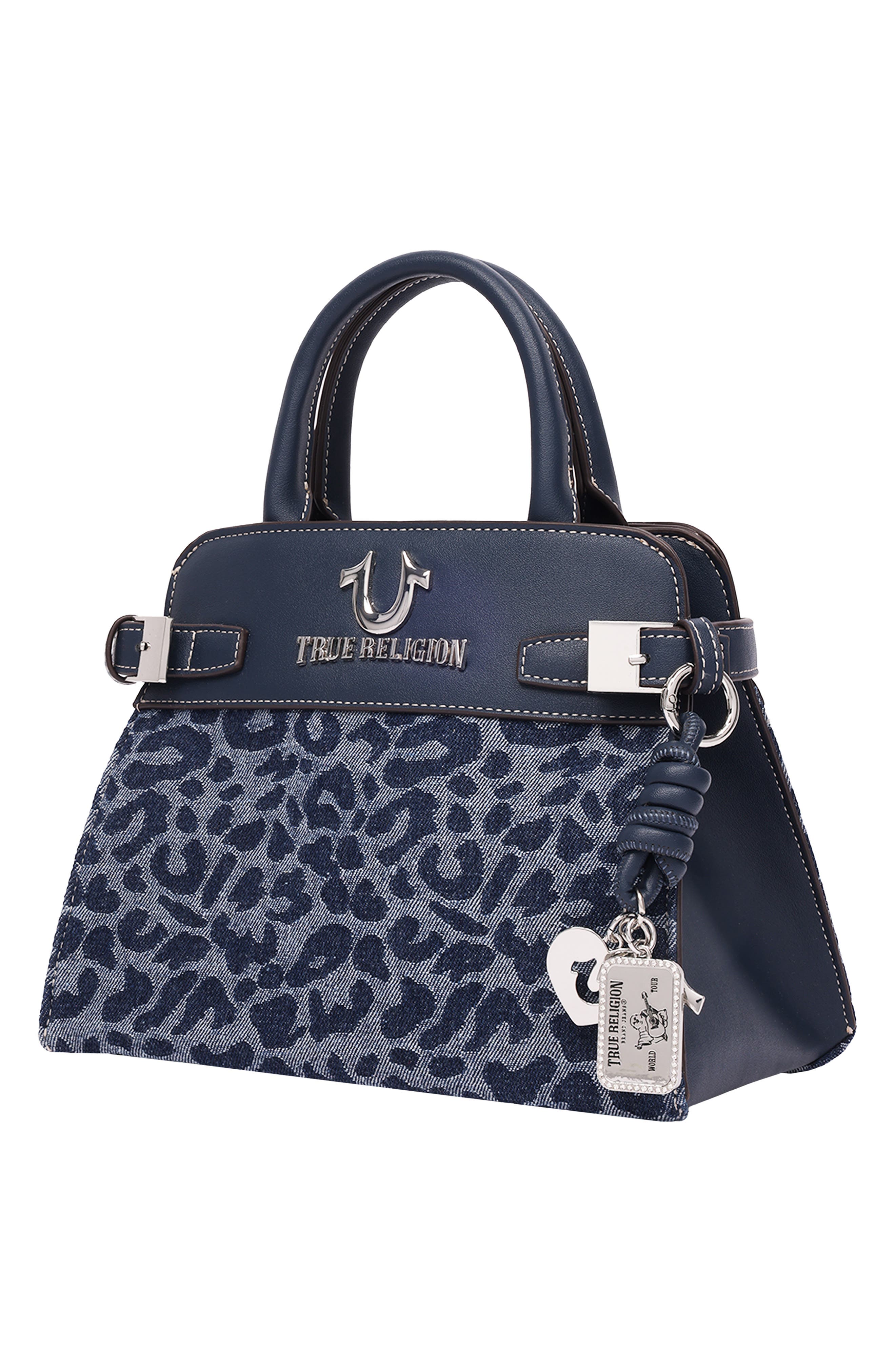 Beckham Leopard Denim Belted Tote, Alternate, color, NAVY