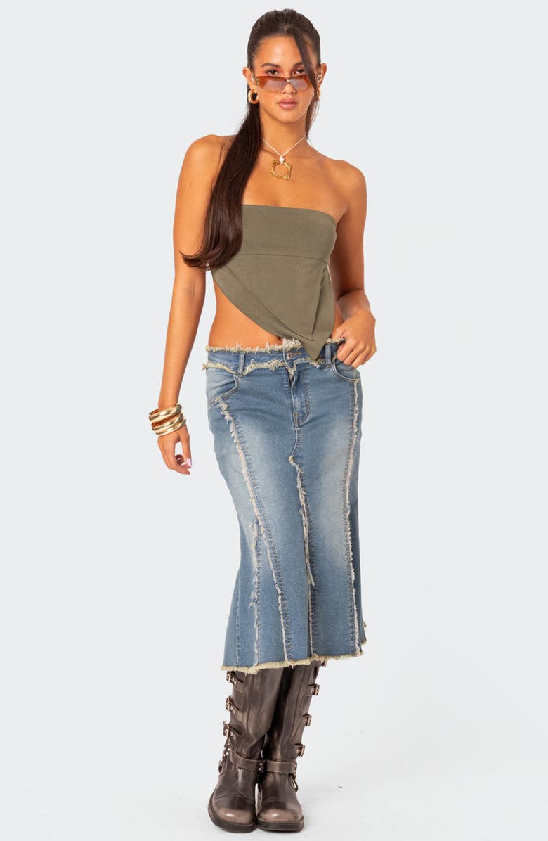 EDIKTED Arabella Distressed Denim Midi Skirt, Alternate, color, 