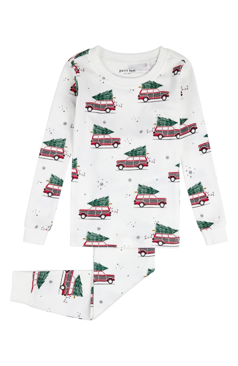 Petit Lem Kids' Festive Print Fitted Organic Cotton Two-Piece Pajamas, Main, color, 