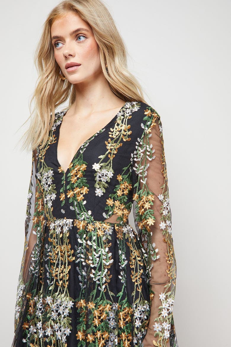 Open Back Long Sleeve Midi Dress, Alternate, color, Multi