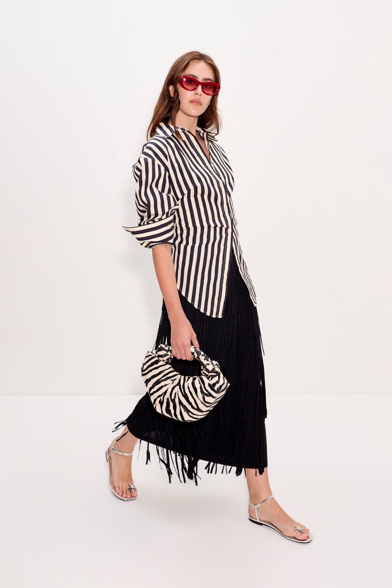 Loch Poplin Tie Back Button Up Shirt, Alternate, color, Black/White Stripe