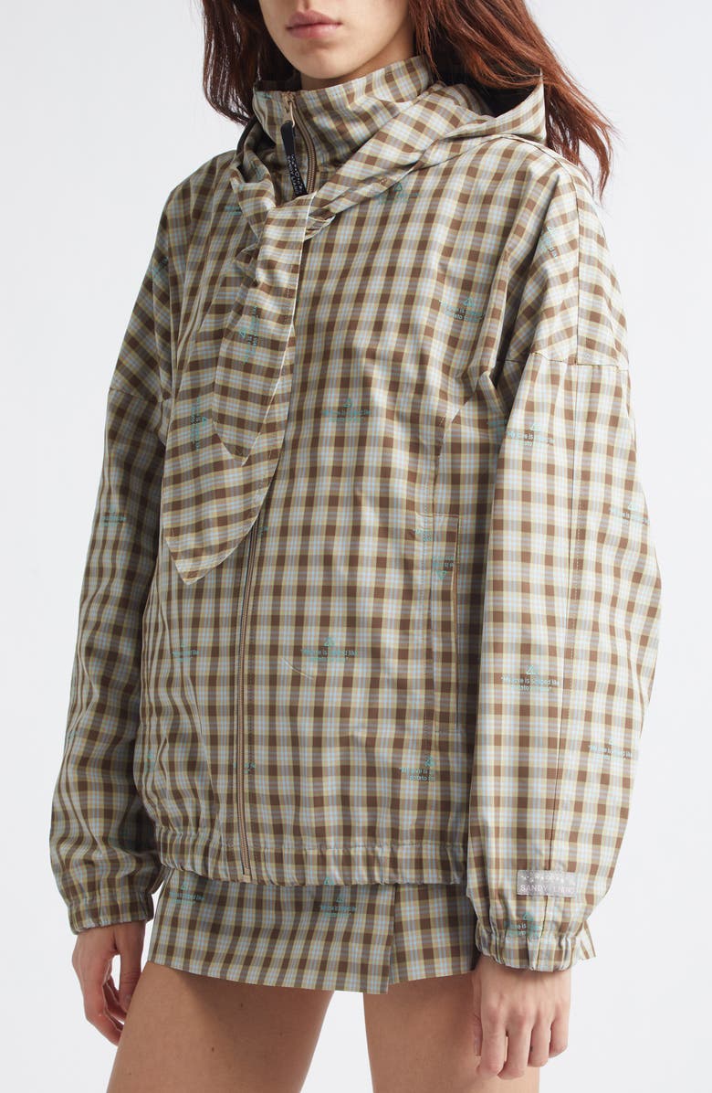 Sandy Liang Eddy Plaid Jacket with Bonnet Hood, Alternate, color, Brown Multi