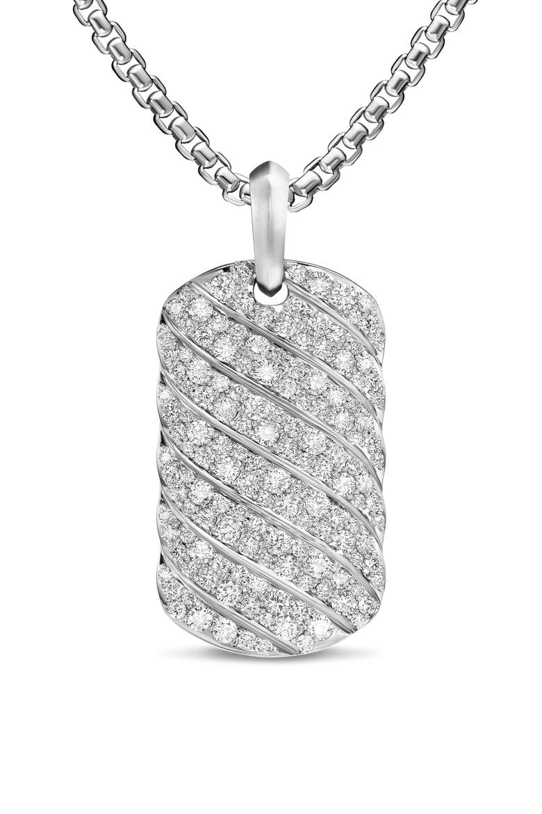 Sculpted Cable Tag in Sterling Silver with Diamonds, 35mm, Main, color, STERLING SILVER