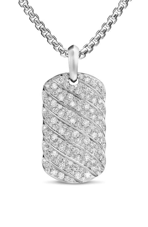 Sculpted Cable Tag in Sterling Silver with Diamonds, 35mm