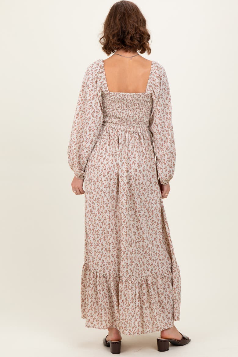 Floral Smocked Lace Trim Sweetheart Maxi Dress, Alternate, color, Pink