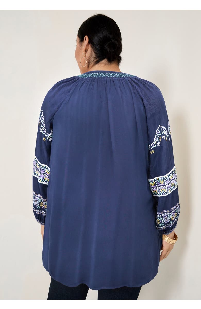 June + Vie Embroidered Peasant Blouse, Alternate, color, Navy Boho Embroidery