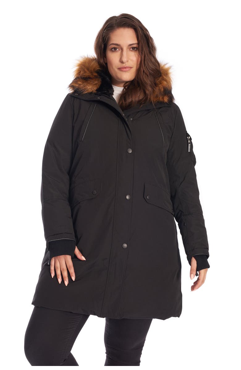 Alpine North LAURENTIAN PLUS SIZE - Vegan Down Long Parka Winter with Faux Fur Hood, Main, color, Black