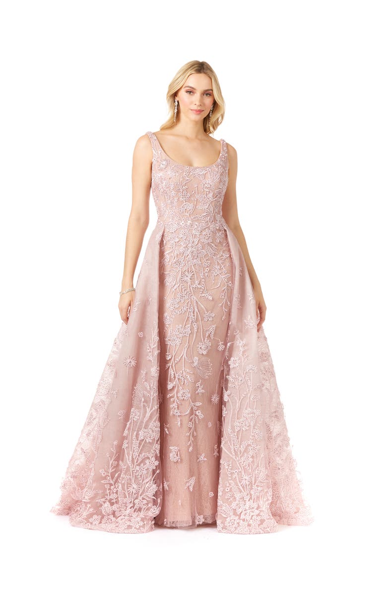 LARA New York Overskirt Lace Fitted Gown, Main, color, 