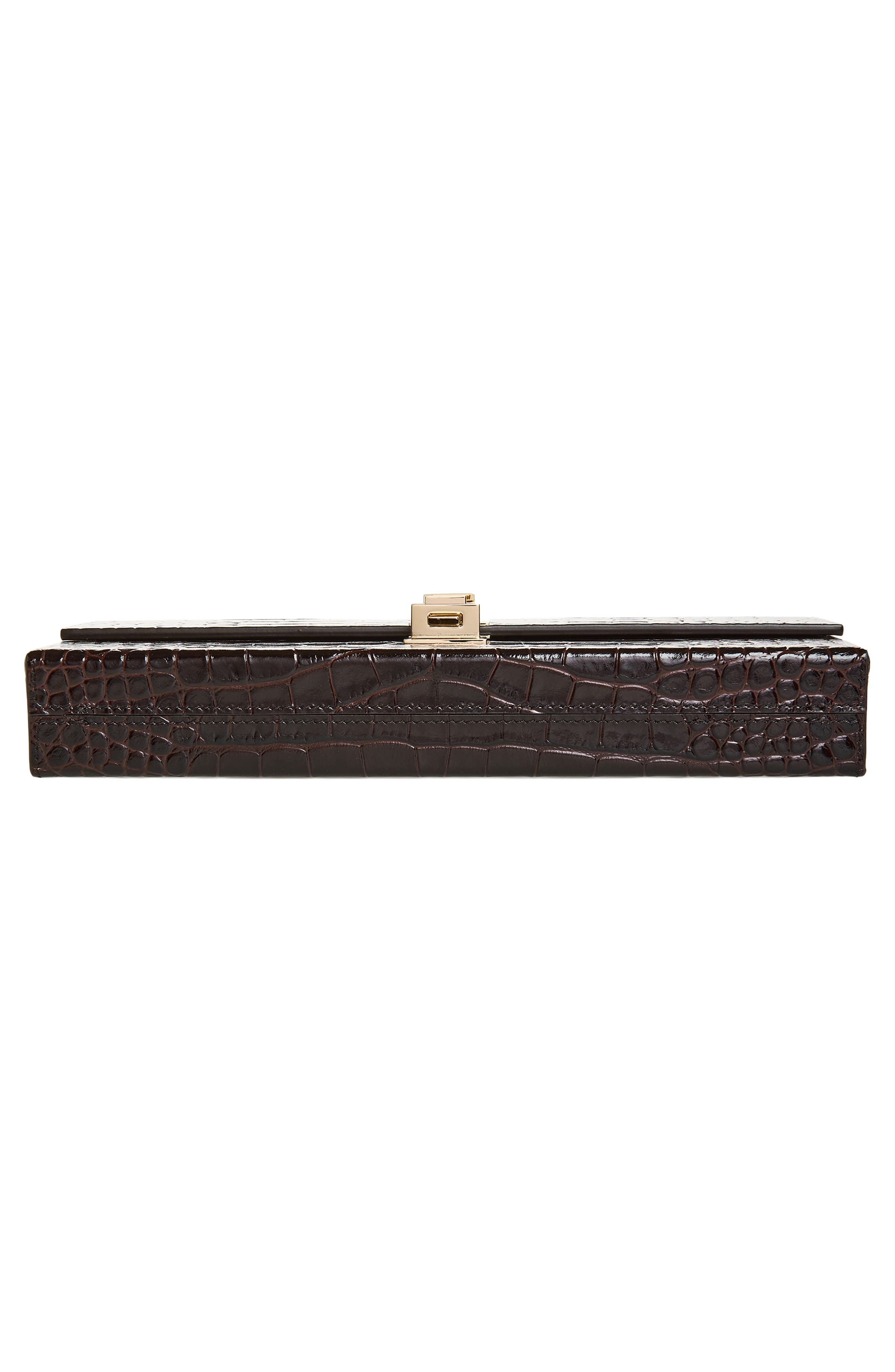 TOM FORD Croc Embossed Patenet Leather East/West Box Clutch, Alternate, color, 1B087 Espresso