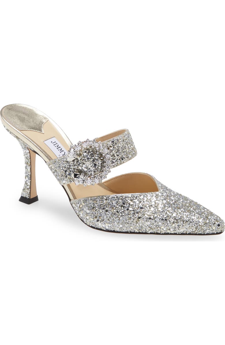 Jimmy Choo Marta Crystal Buckle Glitter Pointed Toe Mule, Main, color,