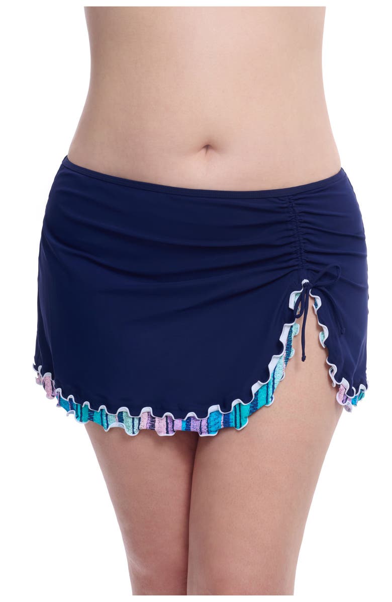 Profile by Gottex Harmony Full Figure Navy Ruffle Trim Women's Skirted Swim Bottom, Main, color, 
