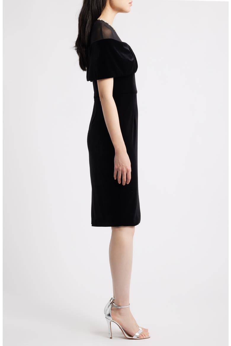 Rhinestone & Illusion Lace Detail Velvet Cocktail Sheath Dress, Alternate, color, BLACK