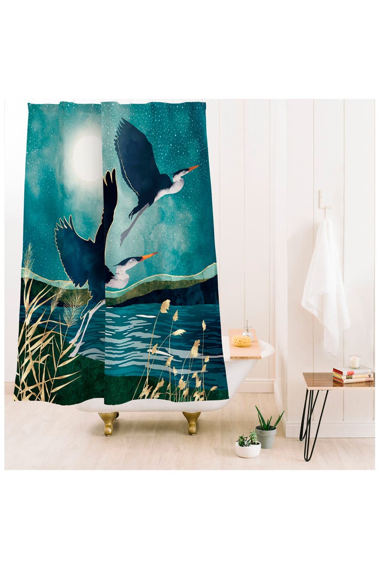 Evening Heron Shower Curtain, Alternate, color, BLUE