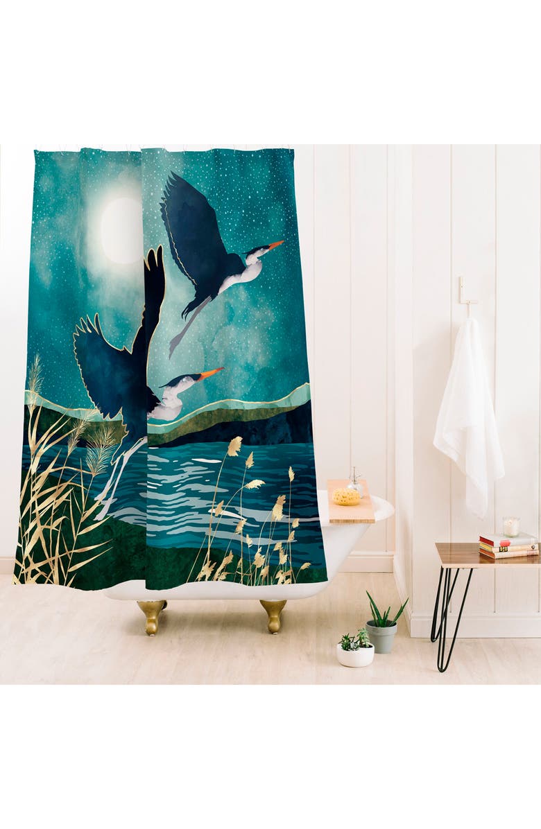 Deny Designs Evening Heron Shower Curtain, Alternate, color, Blue