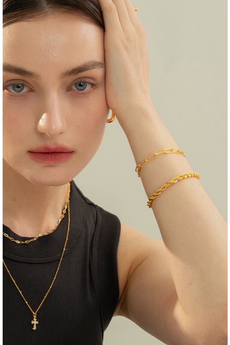 Sterling Silver 18k Gold Plated Amelia Chain Bracelet Dainty Trendy, Alternate, color, Gold